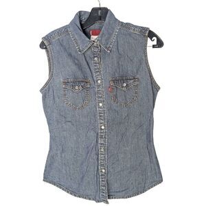 Vintage Levis Light Denim Pearl Snap Yoked Vest S Small
